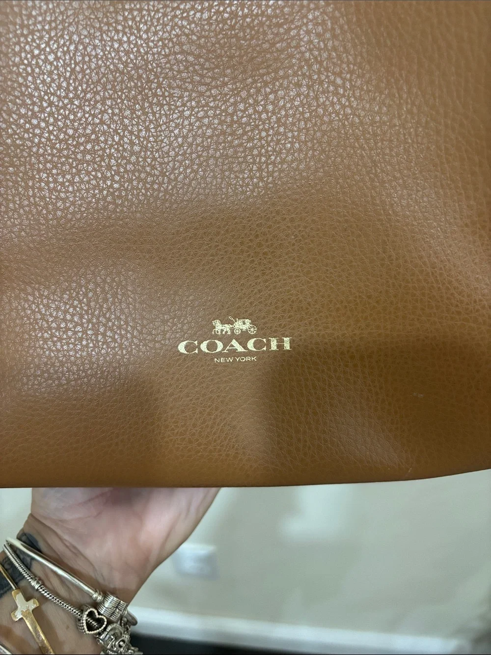 Coach Brown/Tan Leather Tote with Dark Brown Straps